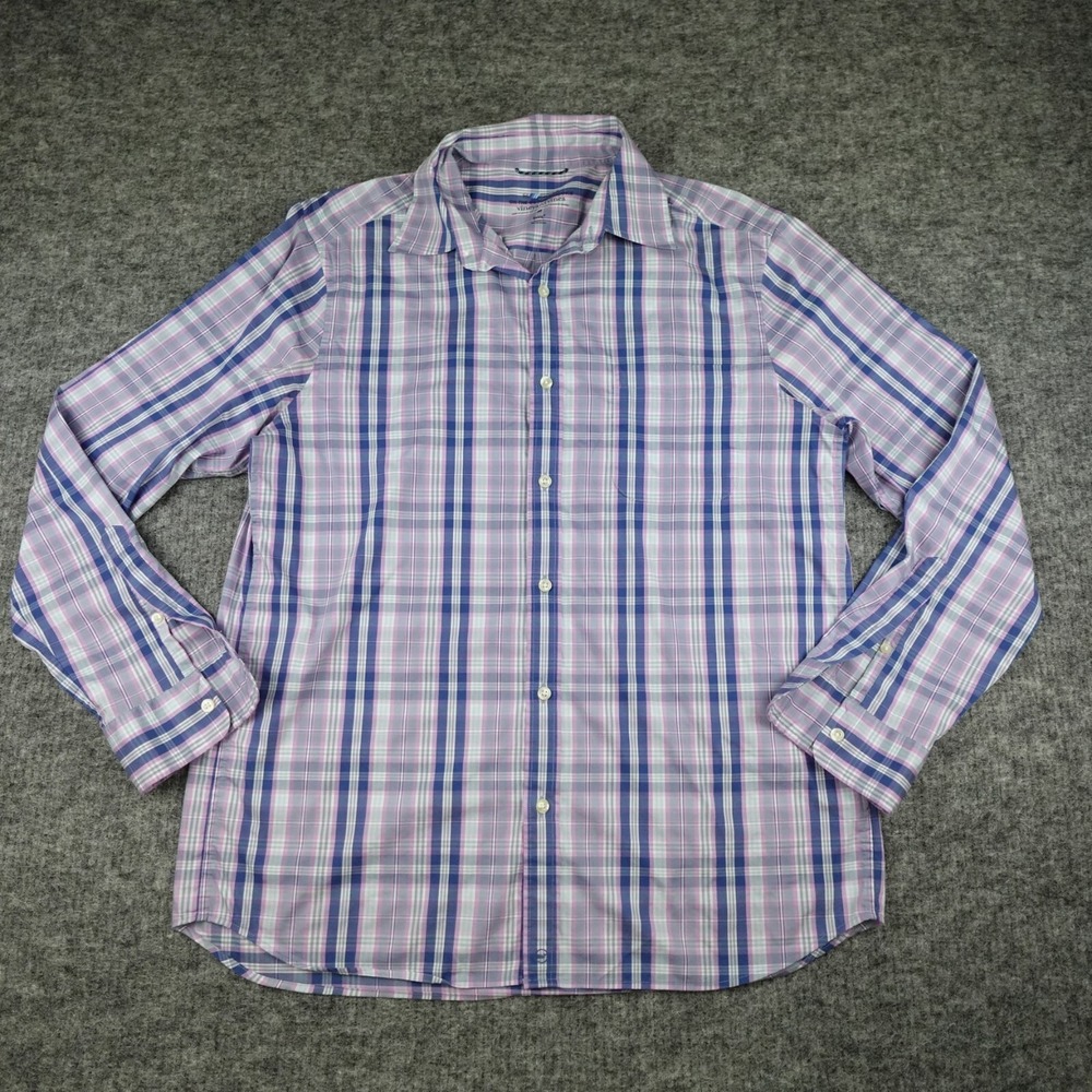 Vineyard Vines Shirt Mens Medium Blue Plaid Pink On The Go Performance Brrr - Picture 1 of 9